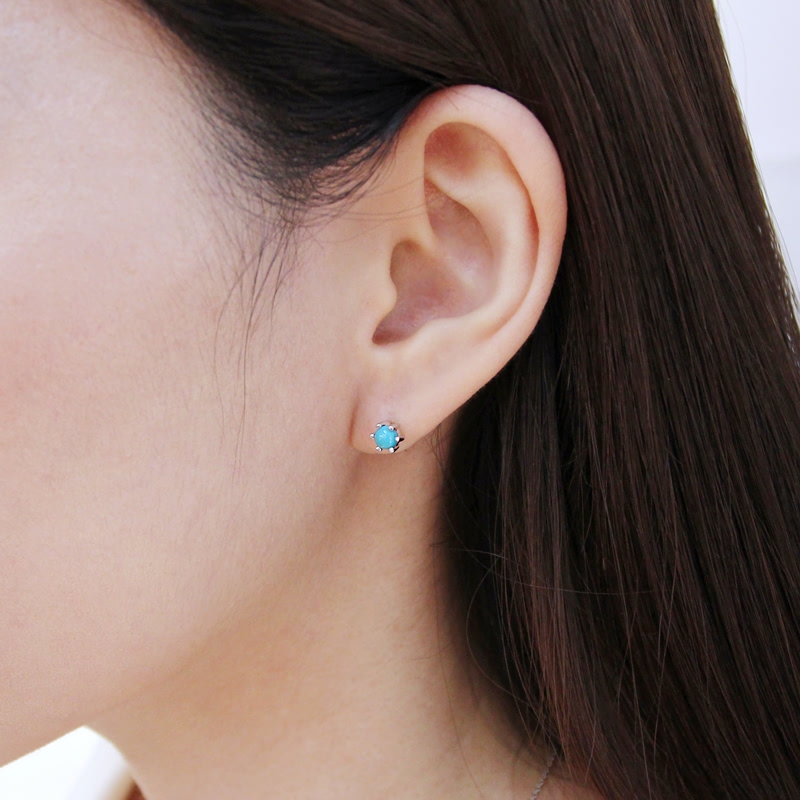 Dandelion earring turquoise 0.3ct 14K White gold