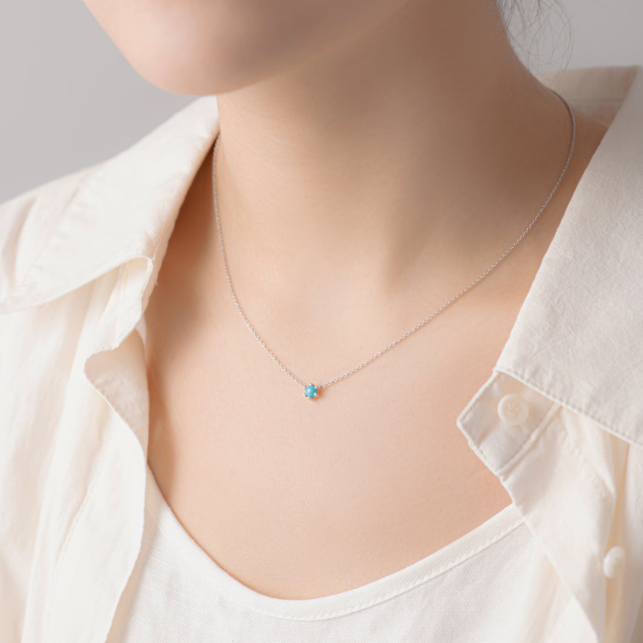 단델리온 목걸이 14K 화이트골드 turquoise 0.3ct