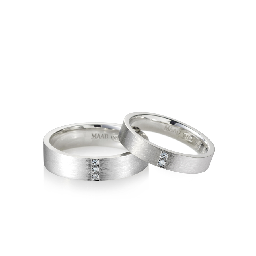 MR-V Flat couple band ring Set 4.7mm & 3.7mm hairline, Diamond Sterling silver