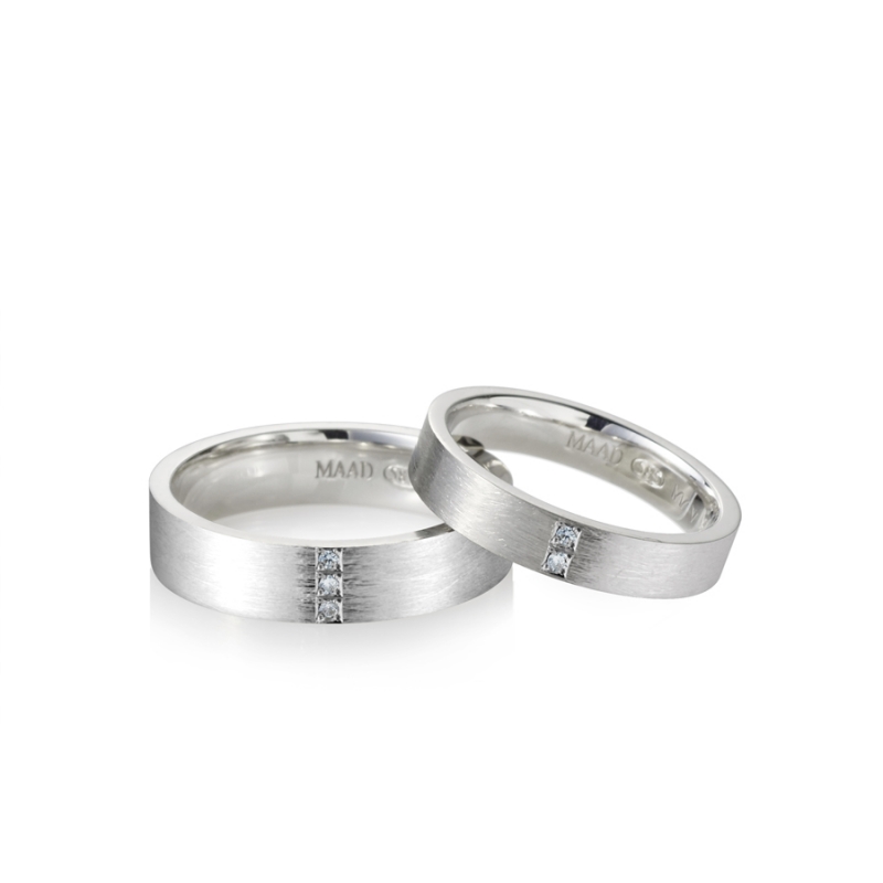 MR-V Flat couple band ring Set 4.7mm & 3.7mm hairline, Diamond Sterling silver