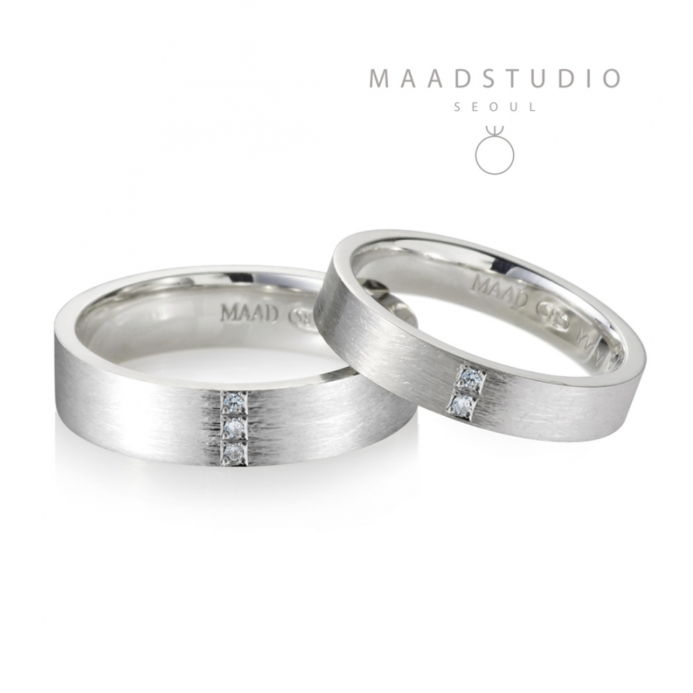 MR-V Flat couple band ring Set 4.7mm & 3.7mm hairline, Diamond Sterling silver