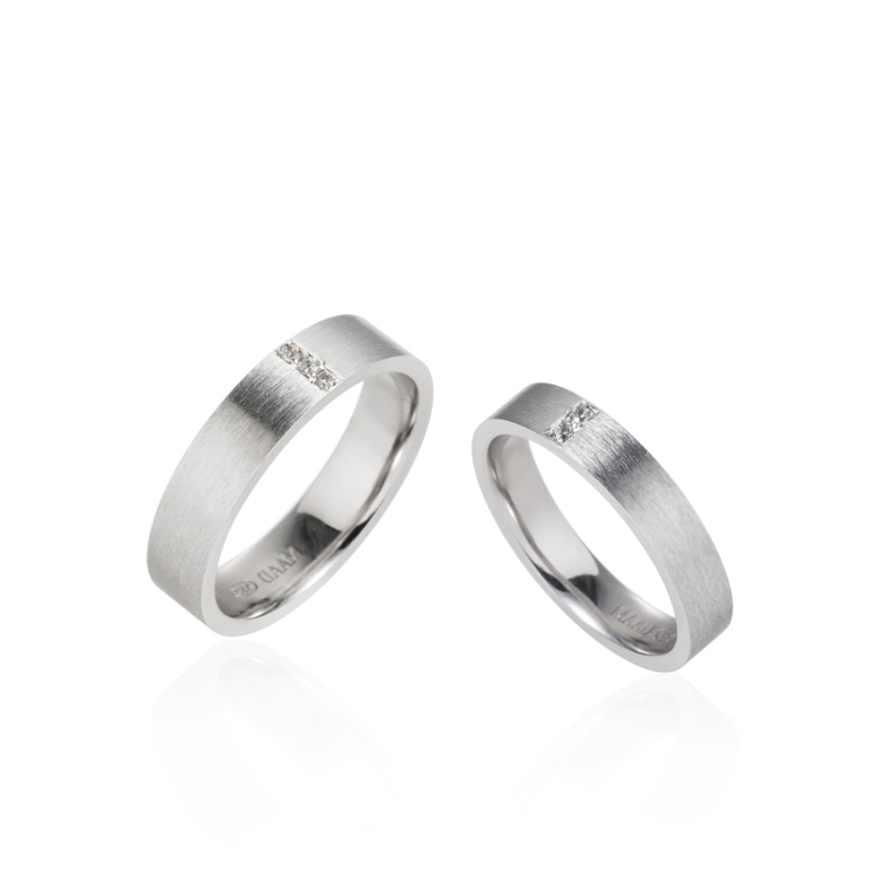 MR-V Flat band wedding ring Set 4.7mm & 3.7mm 14k White gold