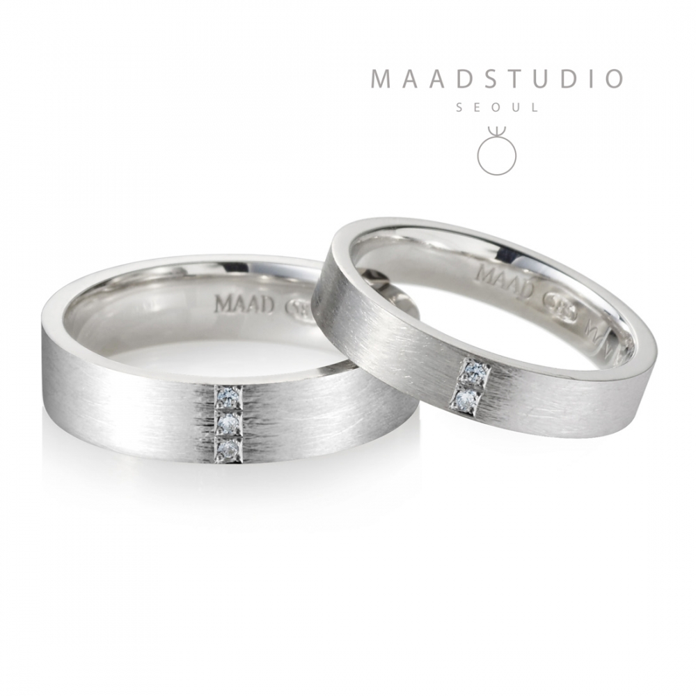 MR-V Flat band wedding ring Set 4.7mm & 3.7mm 14k White gold