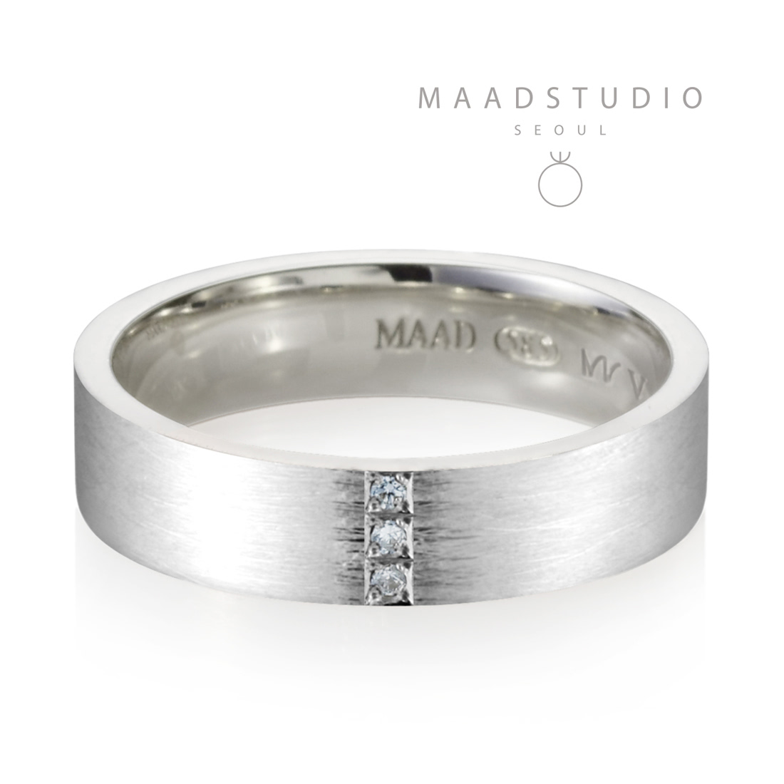 MR-V Flat band ring 4.7mm hairline, Diamond Sterling silver