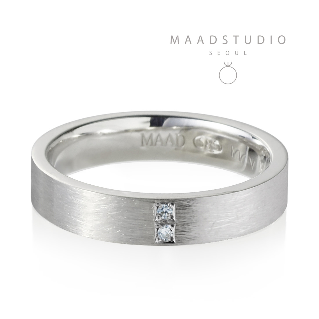 MR-V Flat band ring 3.7mm hairline, Diamond Sterling silver