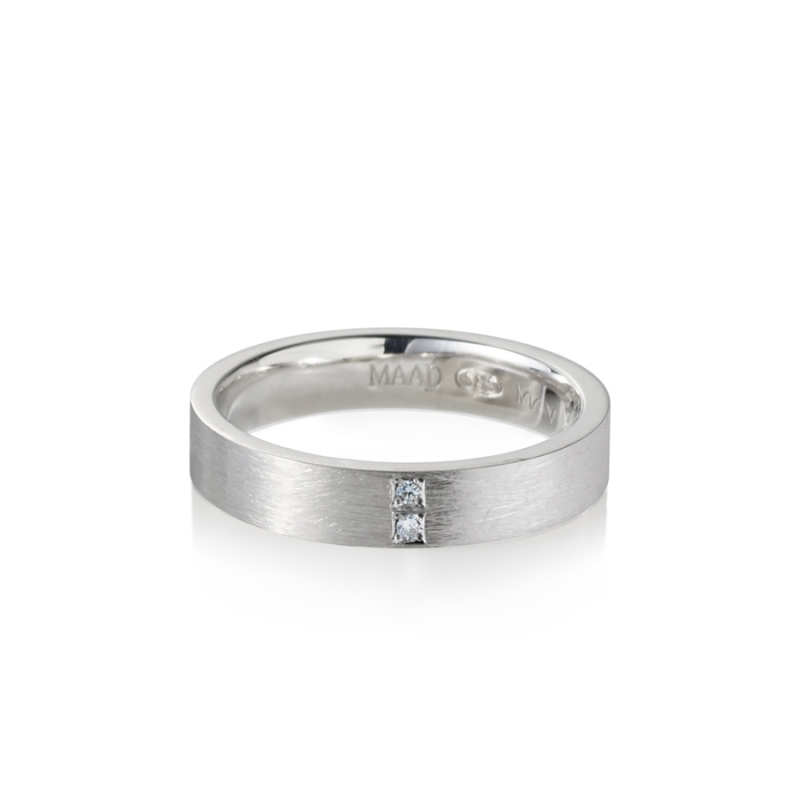 MR-V Flat band ring 3.7mm hairline, diamond 14k White gold