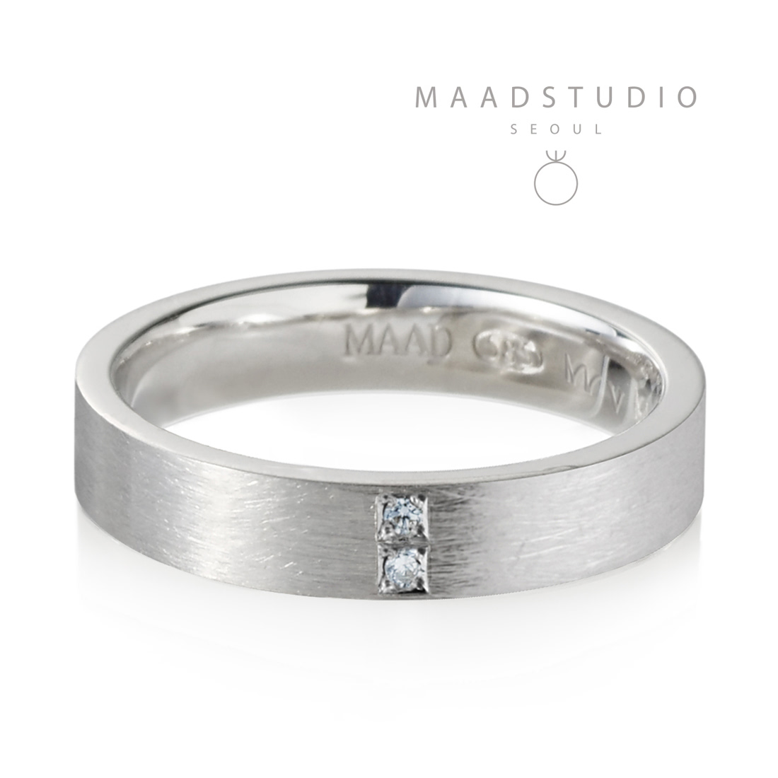 MR-V Flat band ring 3.7mm hairline, diamond 14k White gold