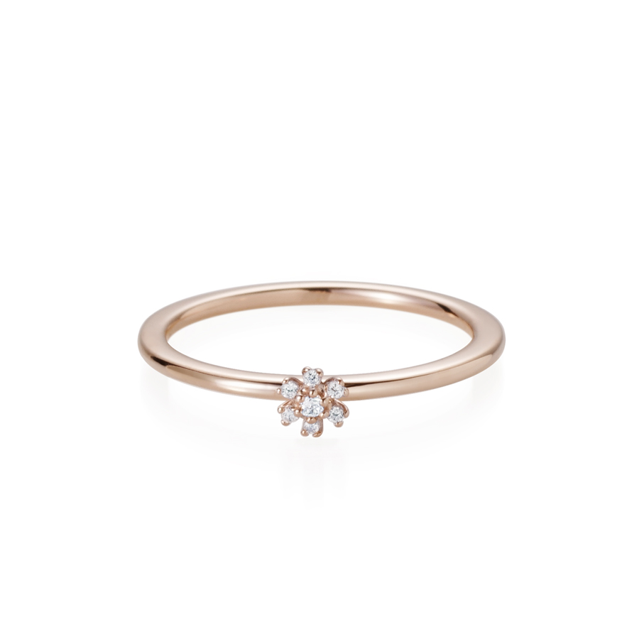 Grass flower ring 14k Red gold CZ