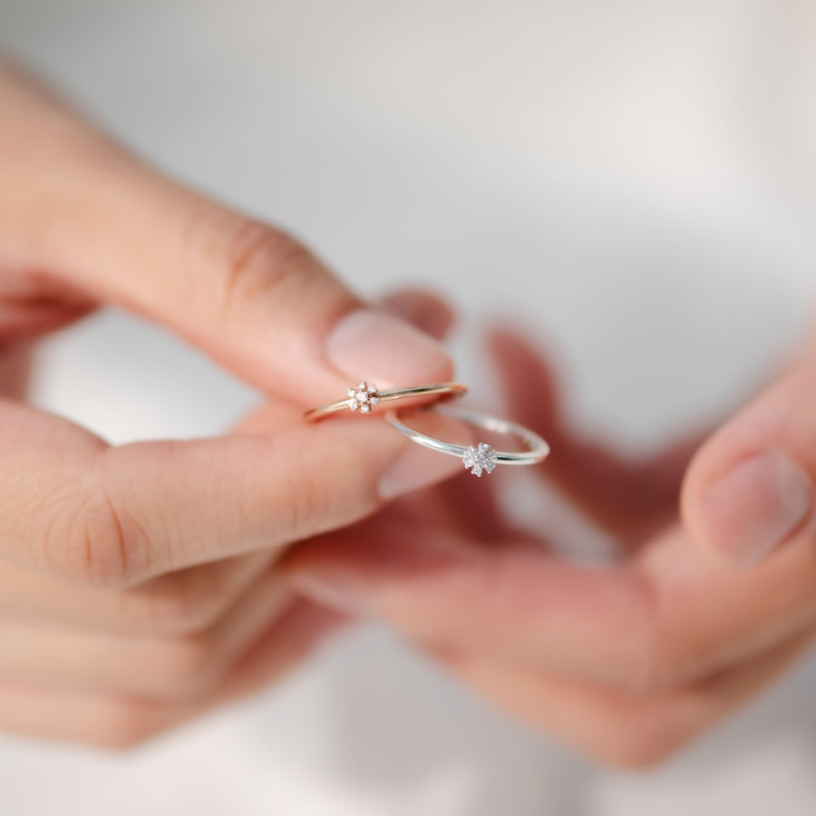 풀꽃반지 14K 레드골드 CZ