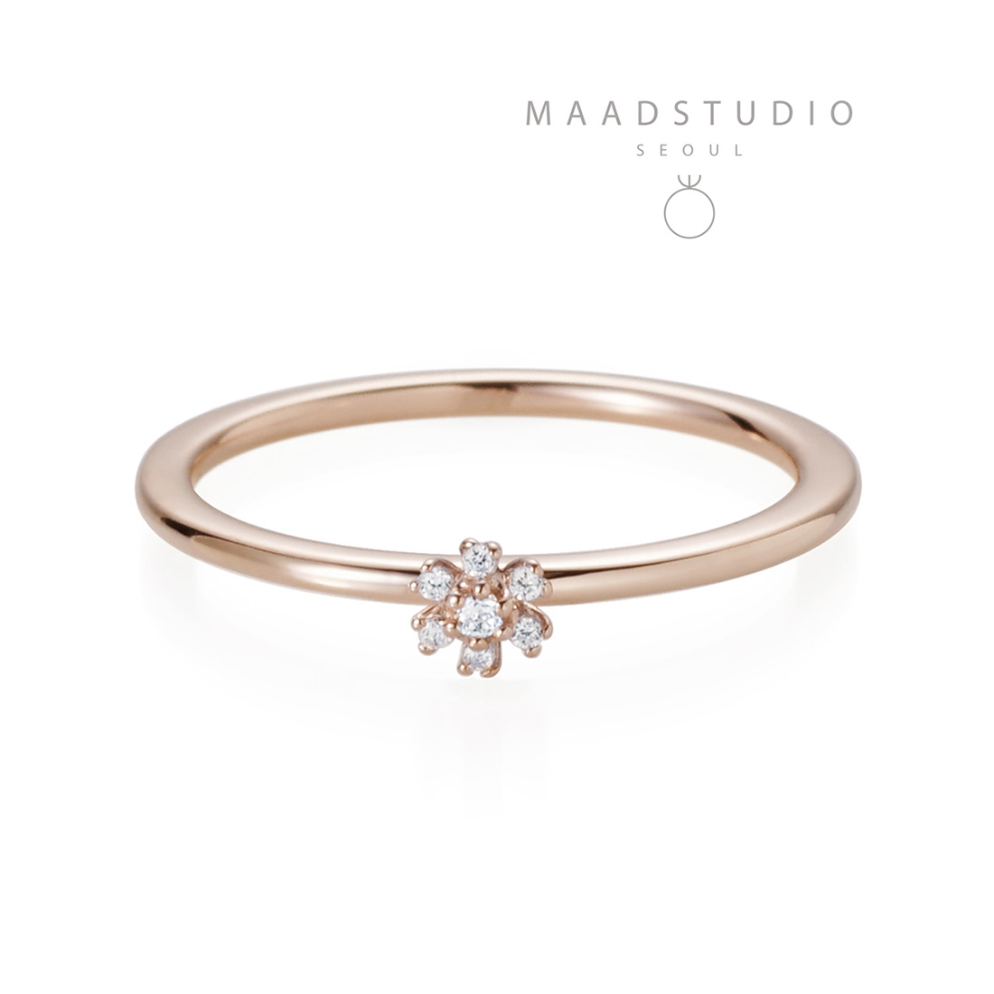 Grass flower ring 14k Red gold CZ