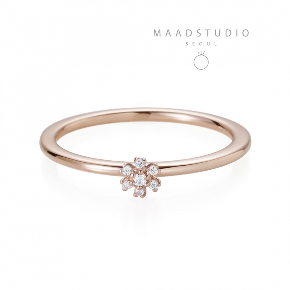 Grass flower ring 14k Red gold CZ