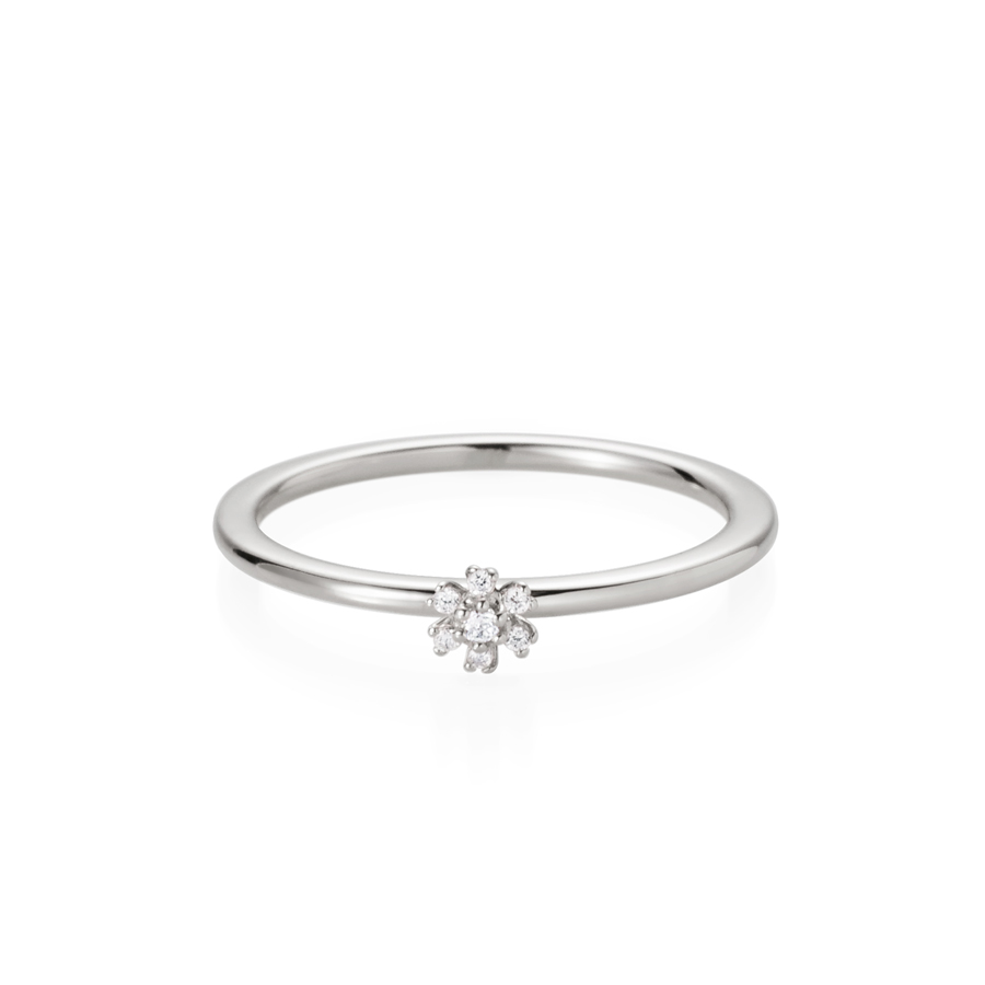 Grass flower ring 14k White gold CZ