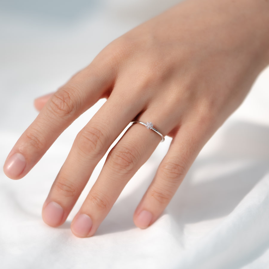 풀꽃반지 14K 화이트골드 CZ