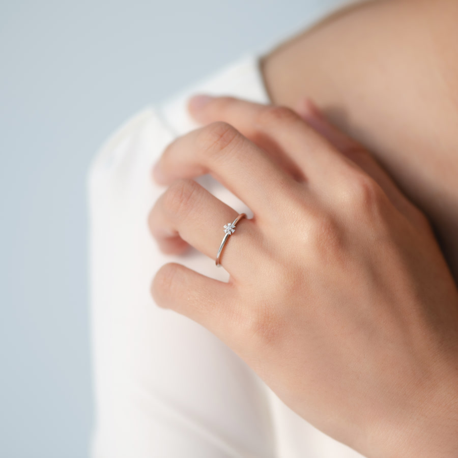 풀꽃반지 14K 화이트골드 CZ