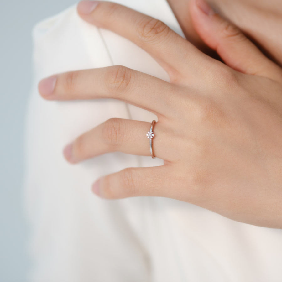 풀꽃반지 14K 화이트골드 CZ