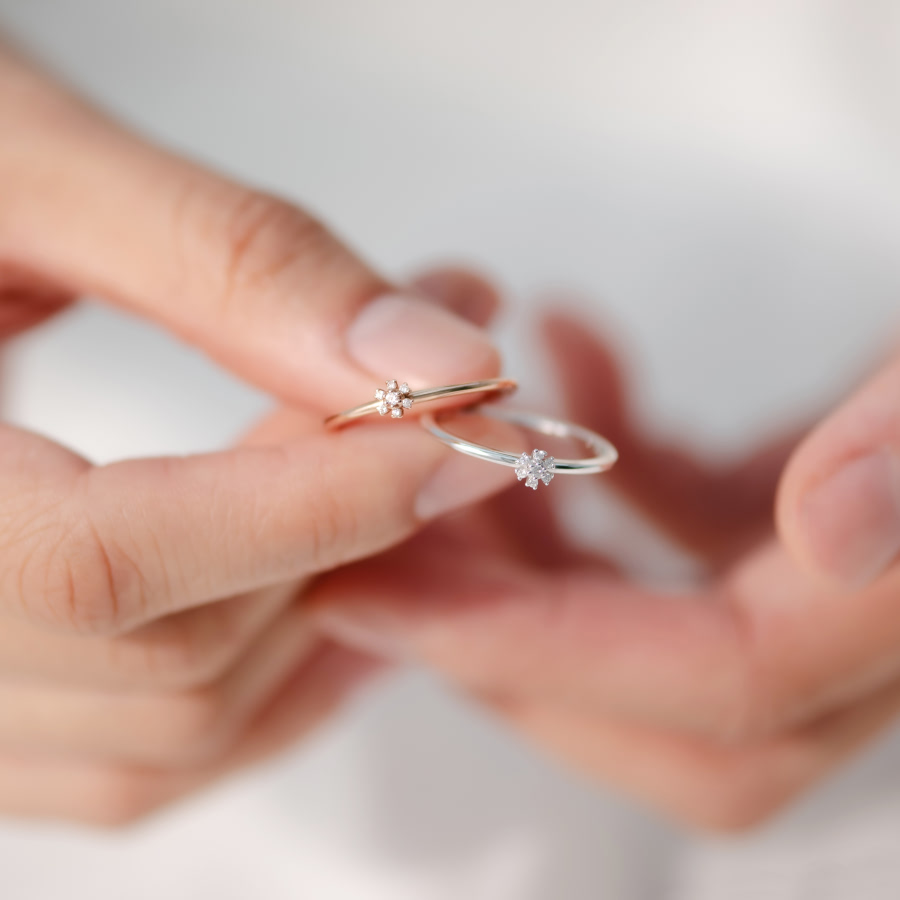 풀꽃반지 14K 화이트골드 CZ