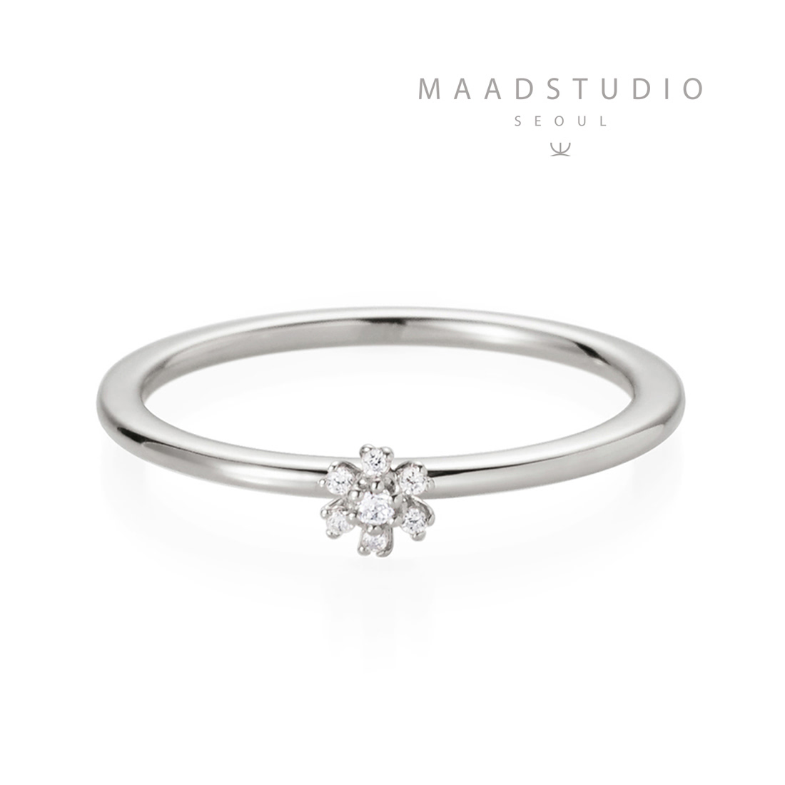 Grass flower ring 14k White gold CZ