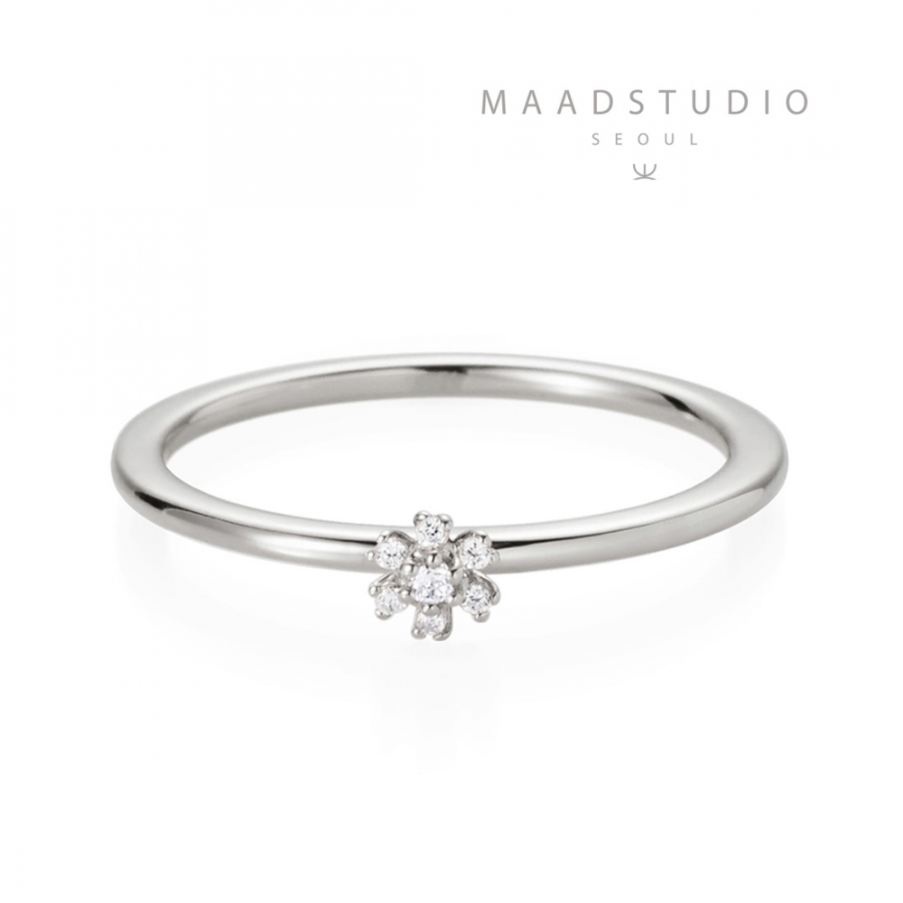 Grass flower ring 14k White gold CZ