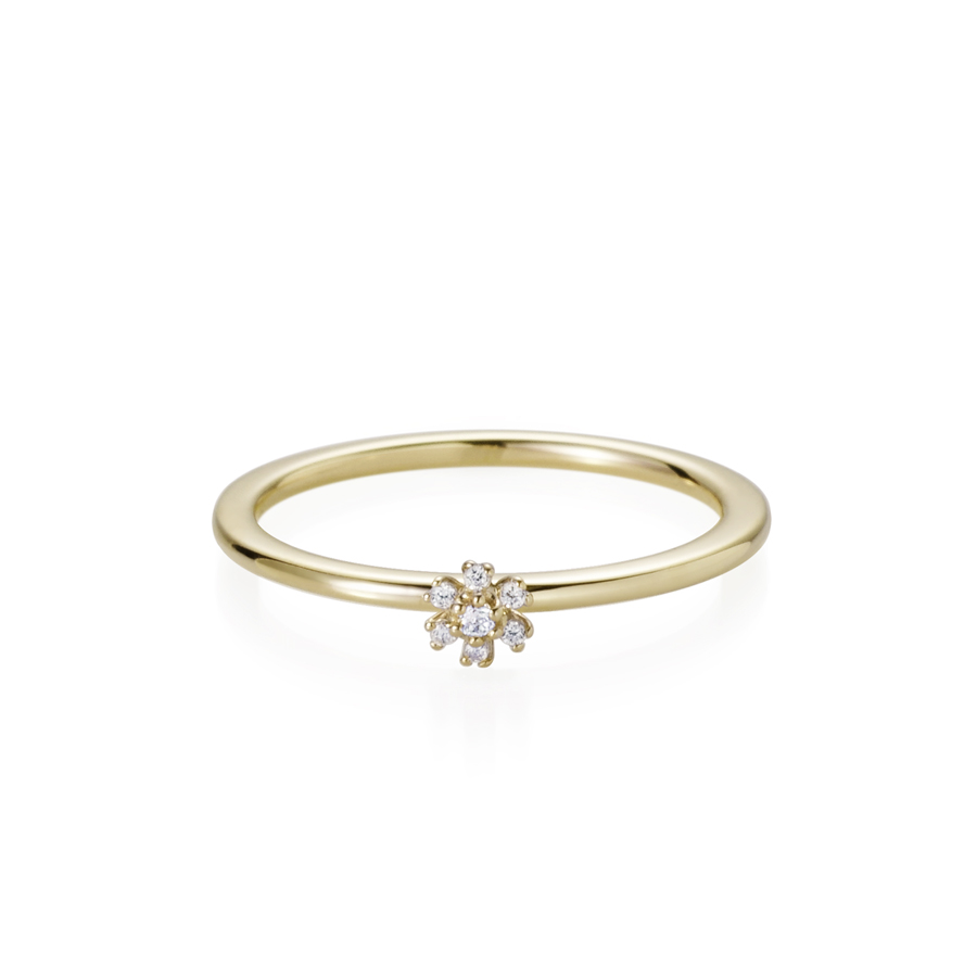 Grass flower ring 14k gold CZ