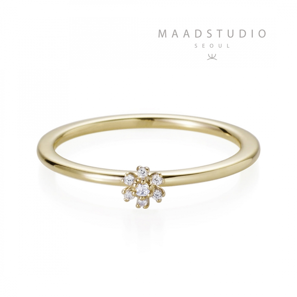 Grass flower ring 14k gold CZ