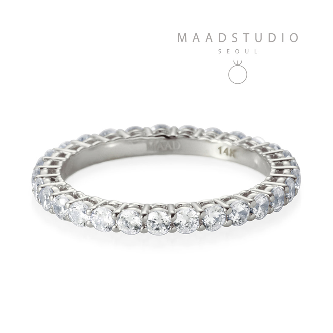 Eternity lace band ring 14k White gold CZ