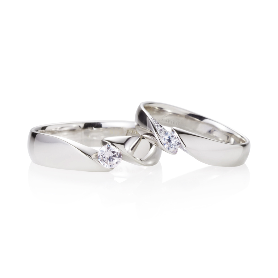 Cymbidium Solitaire couple ring Set (M&S) Sterling silver CZ 0.17ct & 0.1ct