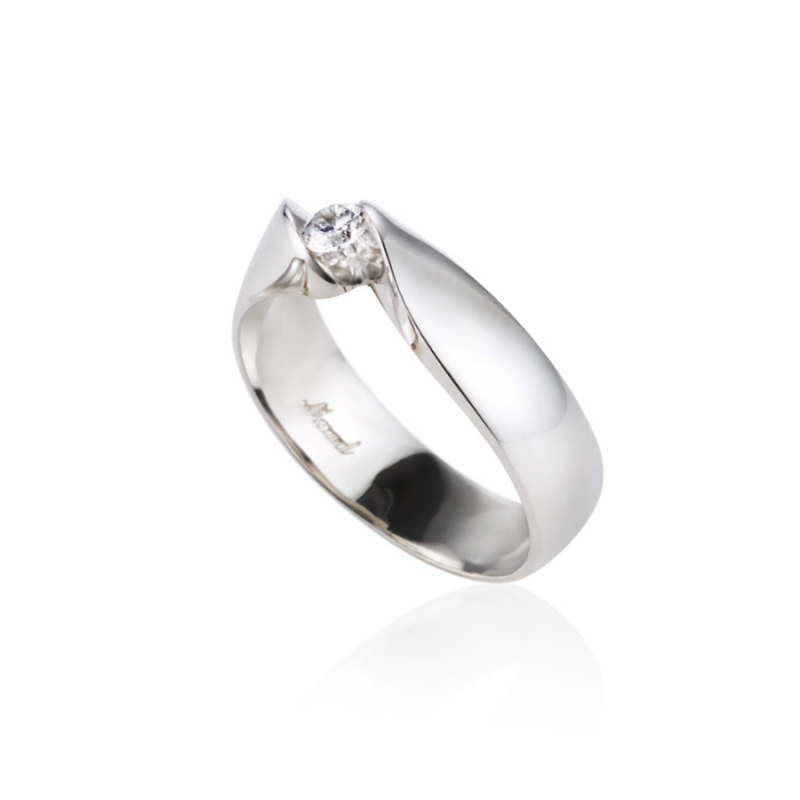 Cymbidium Solitaire wedding ring Set (M&S) 14k White gold CZ 0.17ct & 0.1ct