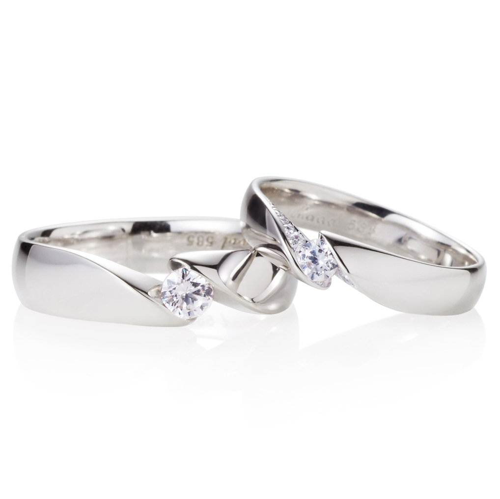 춘란 커플링 (중+소) 14K 화이트골드 0.17ct & 0.1ct Pave