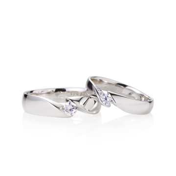 Cymbidium Solitaire wedding ring Set (M&S) 14k White gold CZ 0.17ct & 0.1ct