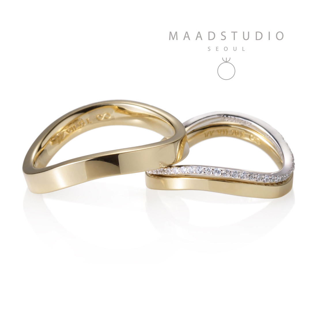 MR-VII Square Infinity band wedding ring Set 3.0mm & 2.0mm & 1.0mm 14K gold CZ