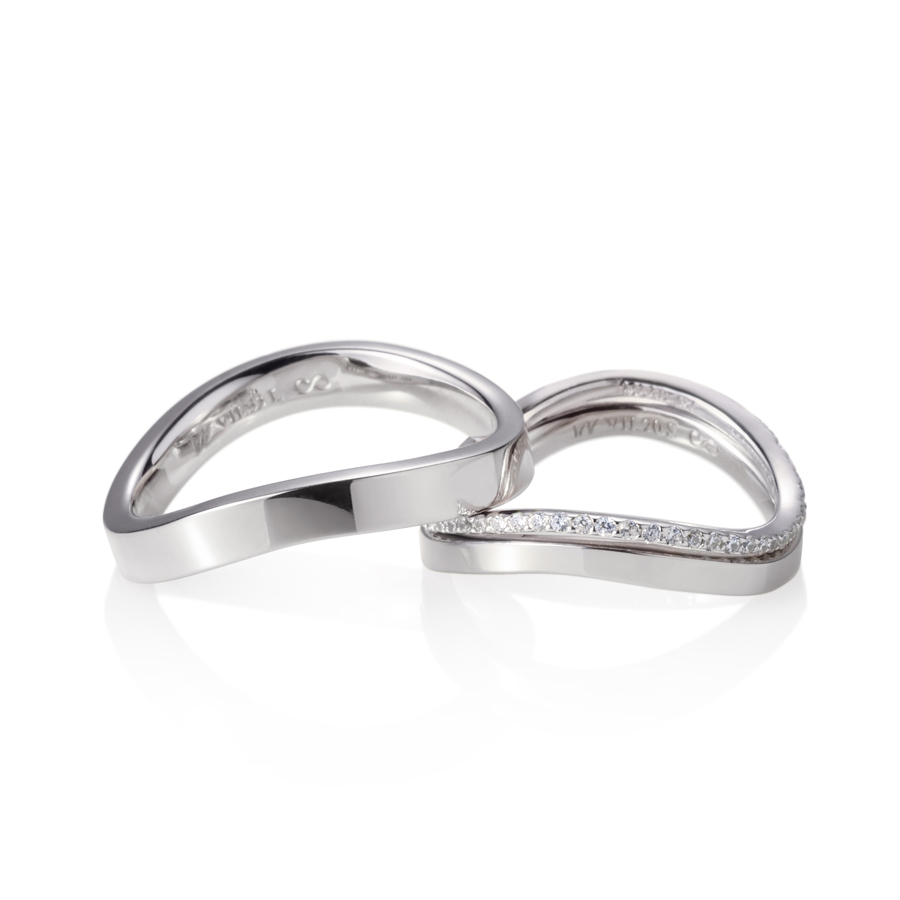 MR-VII Square Infinity band wedding ring Set 3.0mm & 2.0mm & 1.0mm 14K White gold CZ