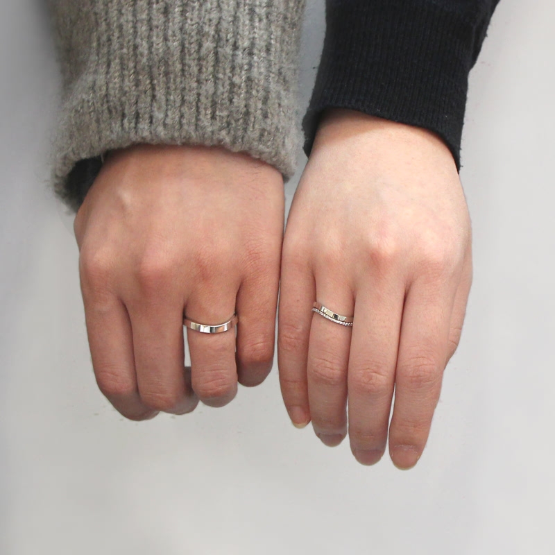 MR-VII Square Infinity band wedding ring Set 3.0mm & 2.0mm & 1.0mm 14K White gold CZ