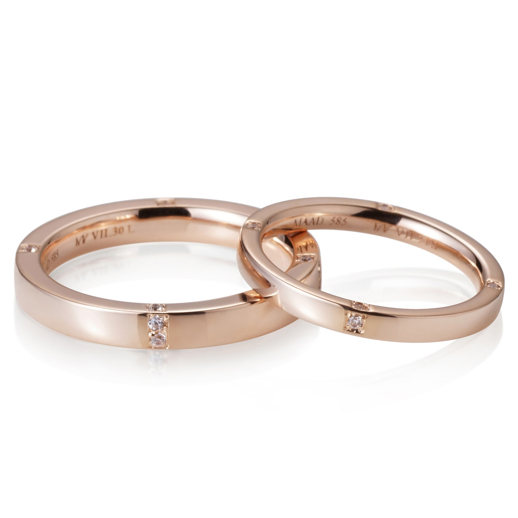 MR-VII 스퀘어밴드 커플링 3.0mm+2.3mm (대+소) 14k 레드골드 diamond