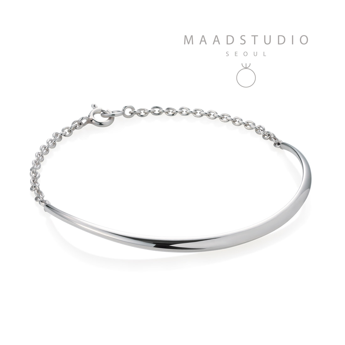 Lake wave slim chain bracelet 14k white gold