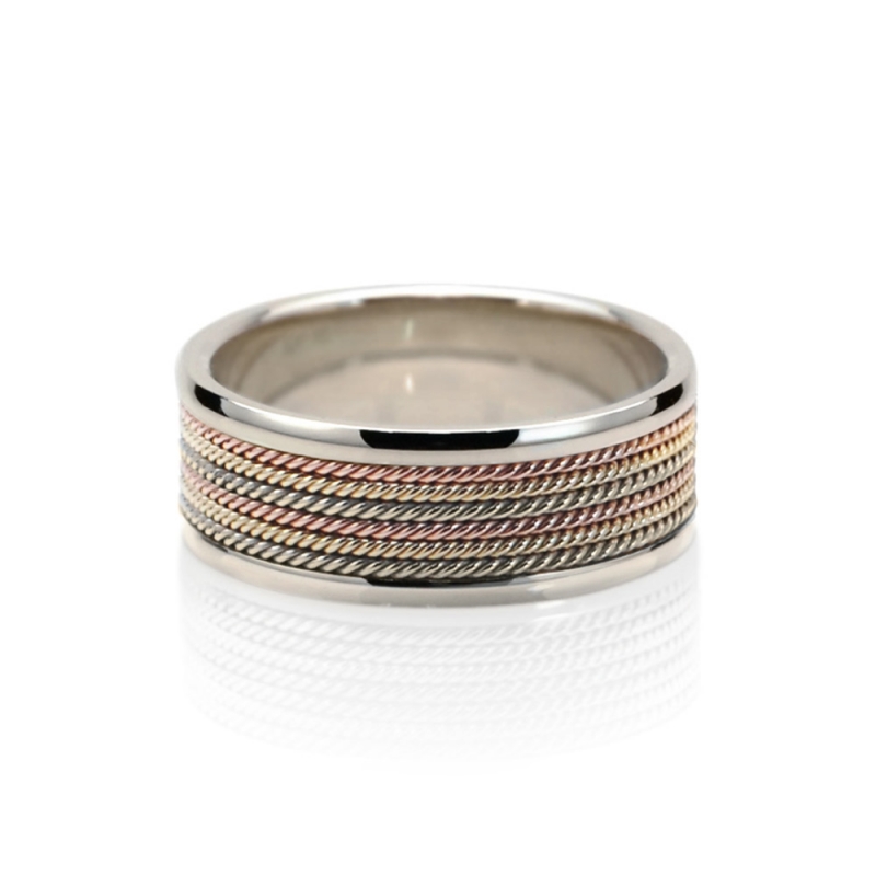Roman wired ring (L) 14k Natural white gold & Trinity gold