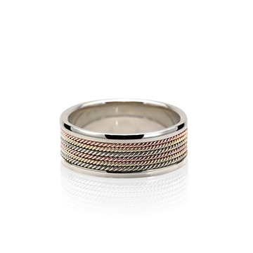 Roman wired ring (L) 14k Natural white gold & Trinity gold