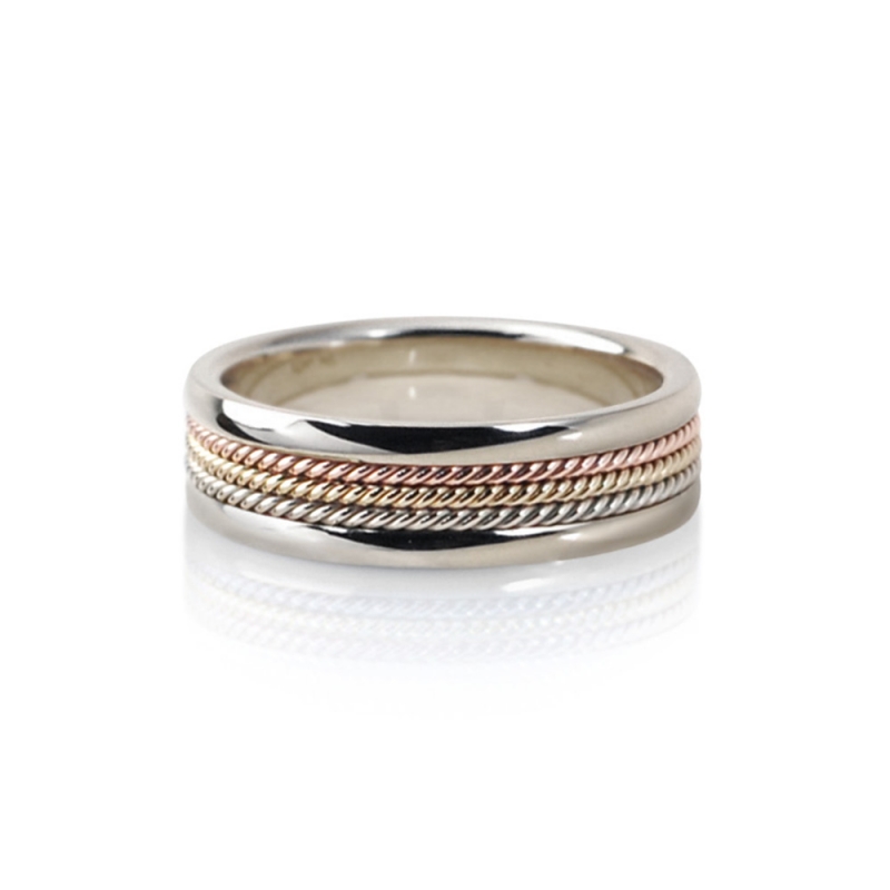 Roman wired ring (S) 14k Natural white gold & Trinity gold