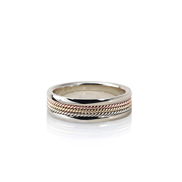 Roman wired ring (S) 14k Natural white gold & Trinity gold