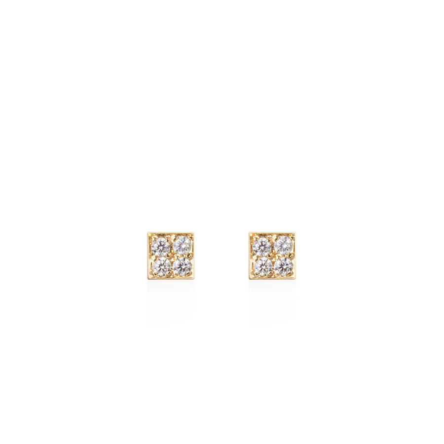 Cube earring 14k gold CZ