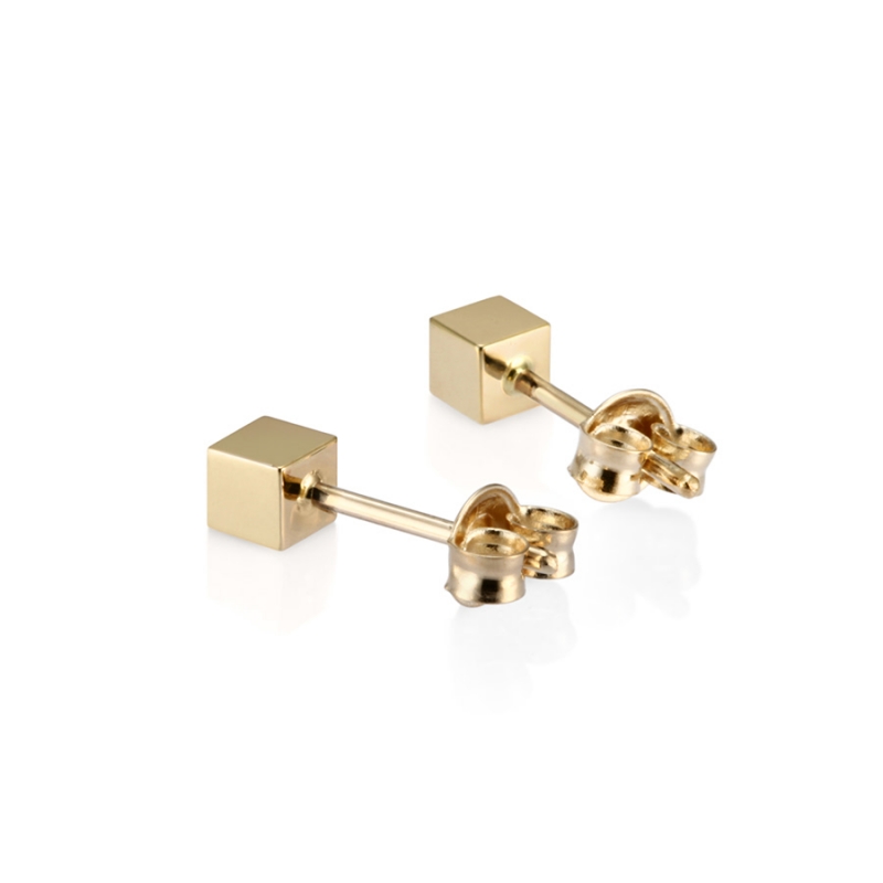 Cube earring 14k gold CZ