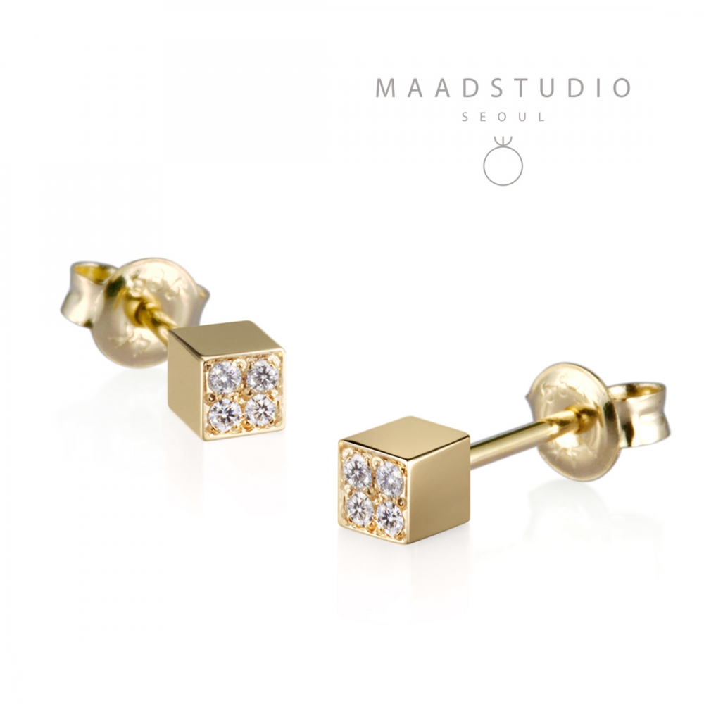 Cube earring 14k gold CZ