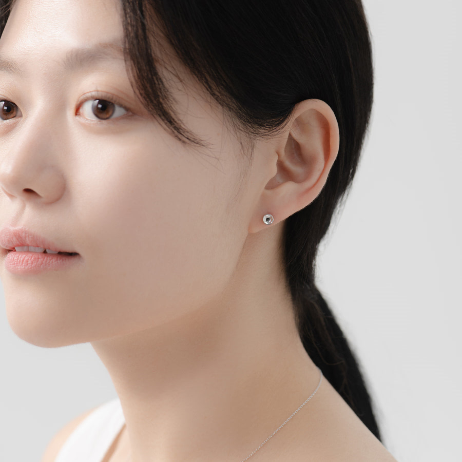 치즈 귀걸이 14k 화이트골드