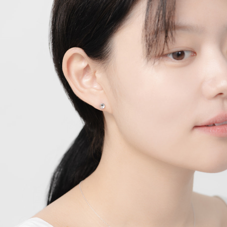 치즈 귀걸이 14k 화이트골드