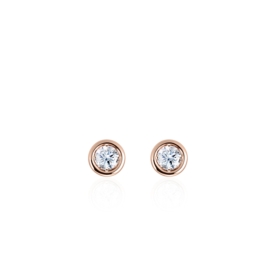 Hemisphere earring 14k Red gold CZ 0.1ct