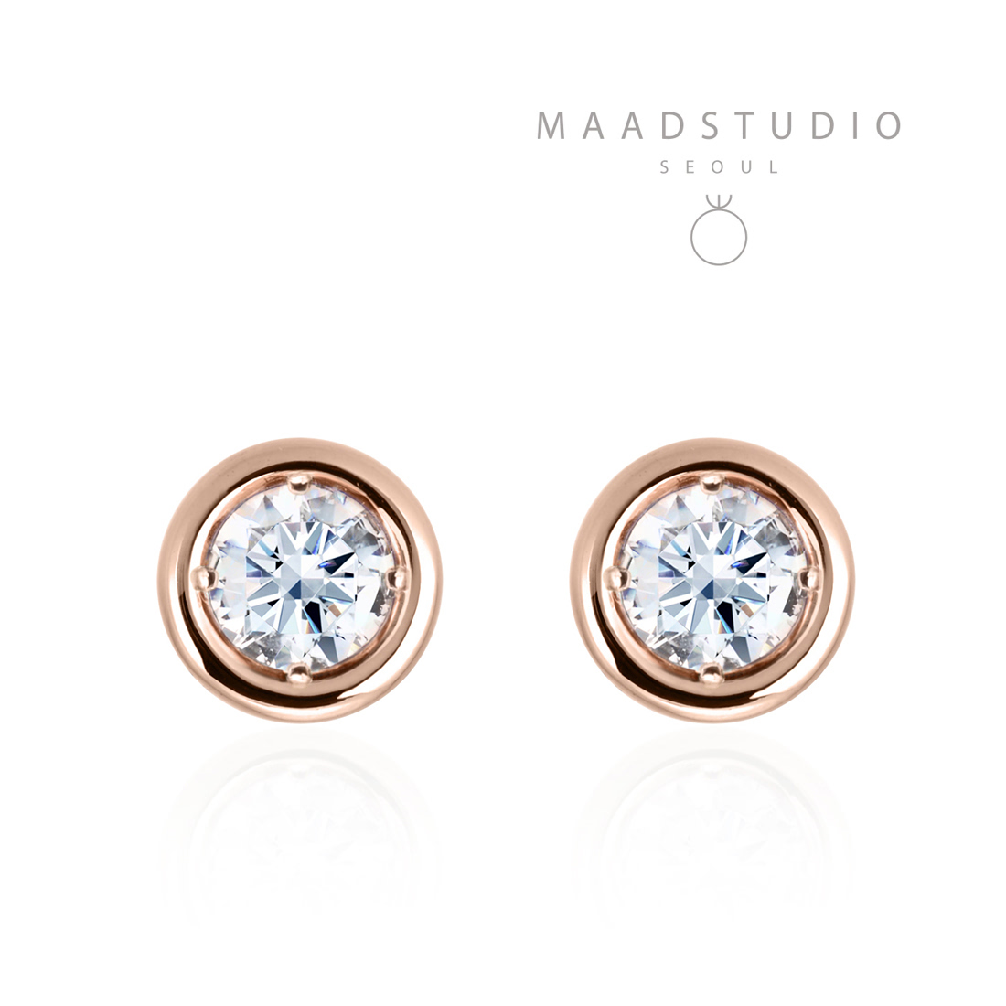 Hemisphere earring 14k Red gold CZ 0.1ct