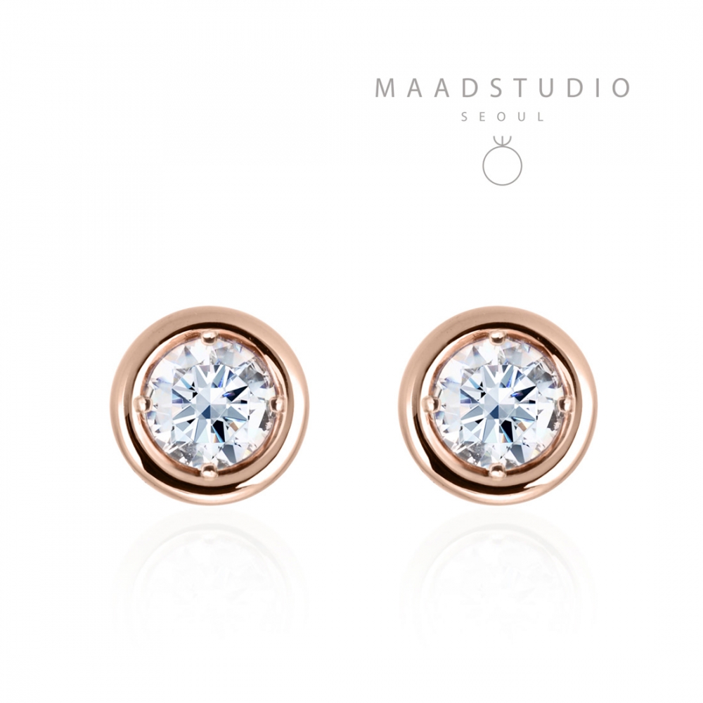 Hemisphere earring 14k Red gold CZ 0.1ct