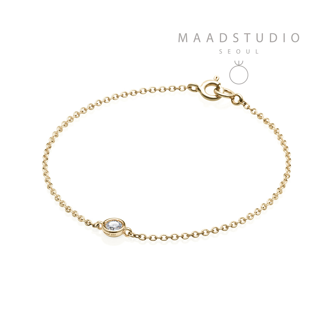 Hemisphere bracelet 14k gold CZ 0.14ct