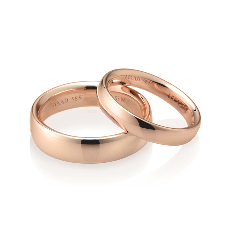 MR-X Flat oval band wedding ring Set 5.3mm & 3.6mm 14k red gold