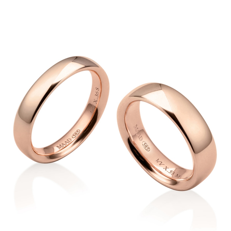MR-X Flat oval band wedding ring Set 5.3mm & 3.6mm 14k red gold