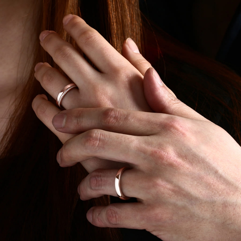MR-VII Square Layerd wedding ring Set 3.0mm & S2.3mm & 1.5mm 14k Red gold CZ